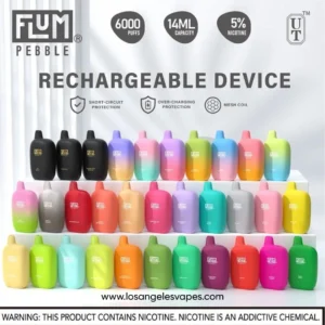 Flum Pebble 6000 Disposable Vape Kit - 6,000 Puffs in Top 2025 Flavors (Lush Ice, Blue Razz, Mango Peach)