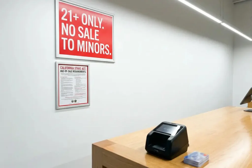 Age verification 21 plus required valid ID California vape shop compliance