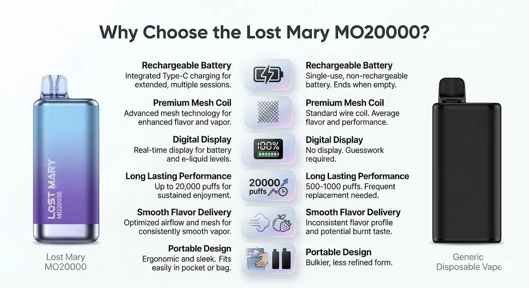 Lost Mary MO20000 Pro comparison with a standard disposable vape