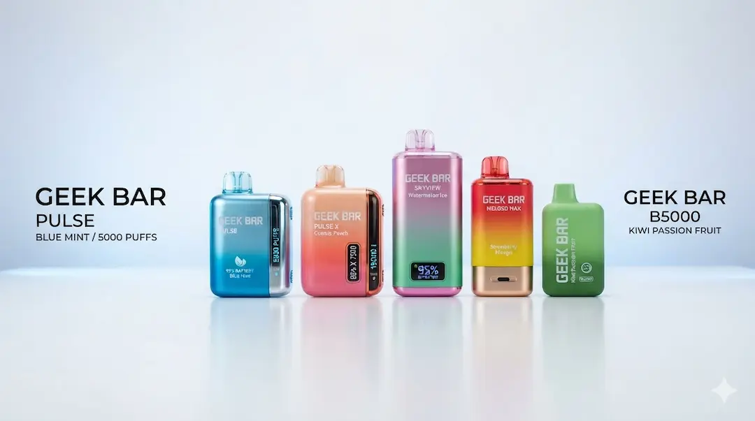Geek Bar Disposable Vapes – Complete Brand Collection Geek Bar disposable vapes brand collection showcasing Pulse, Pulse X and 2025 Edition models