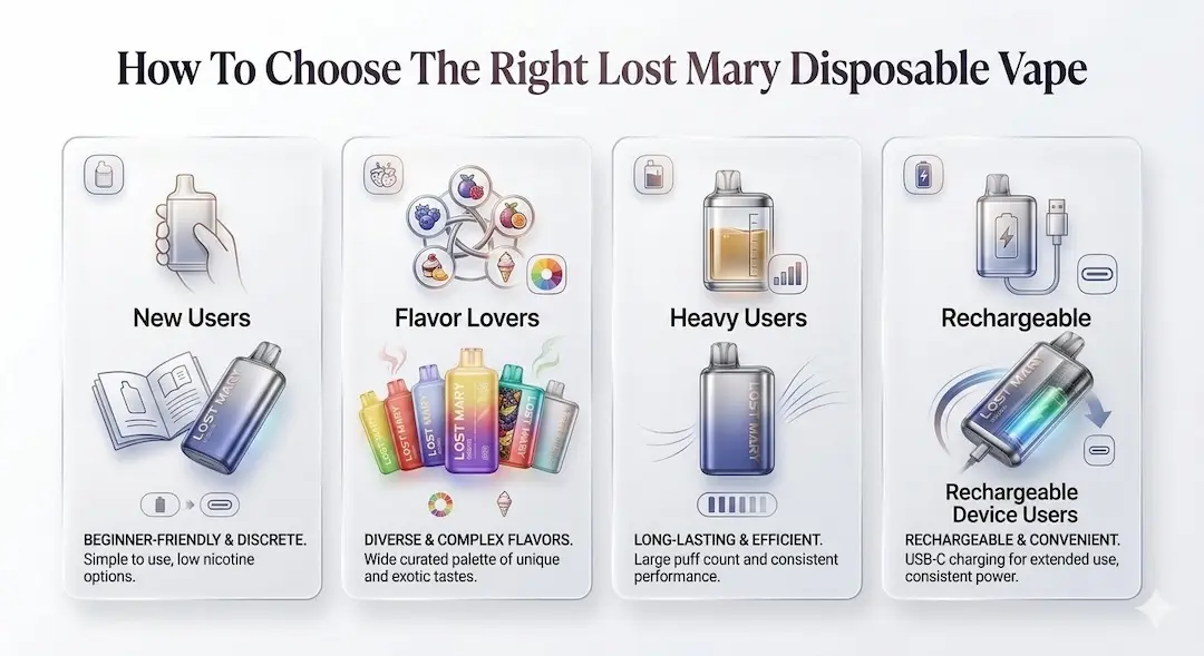 Lost Mary Buying Guide showing comparison of different models and their features